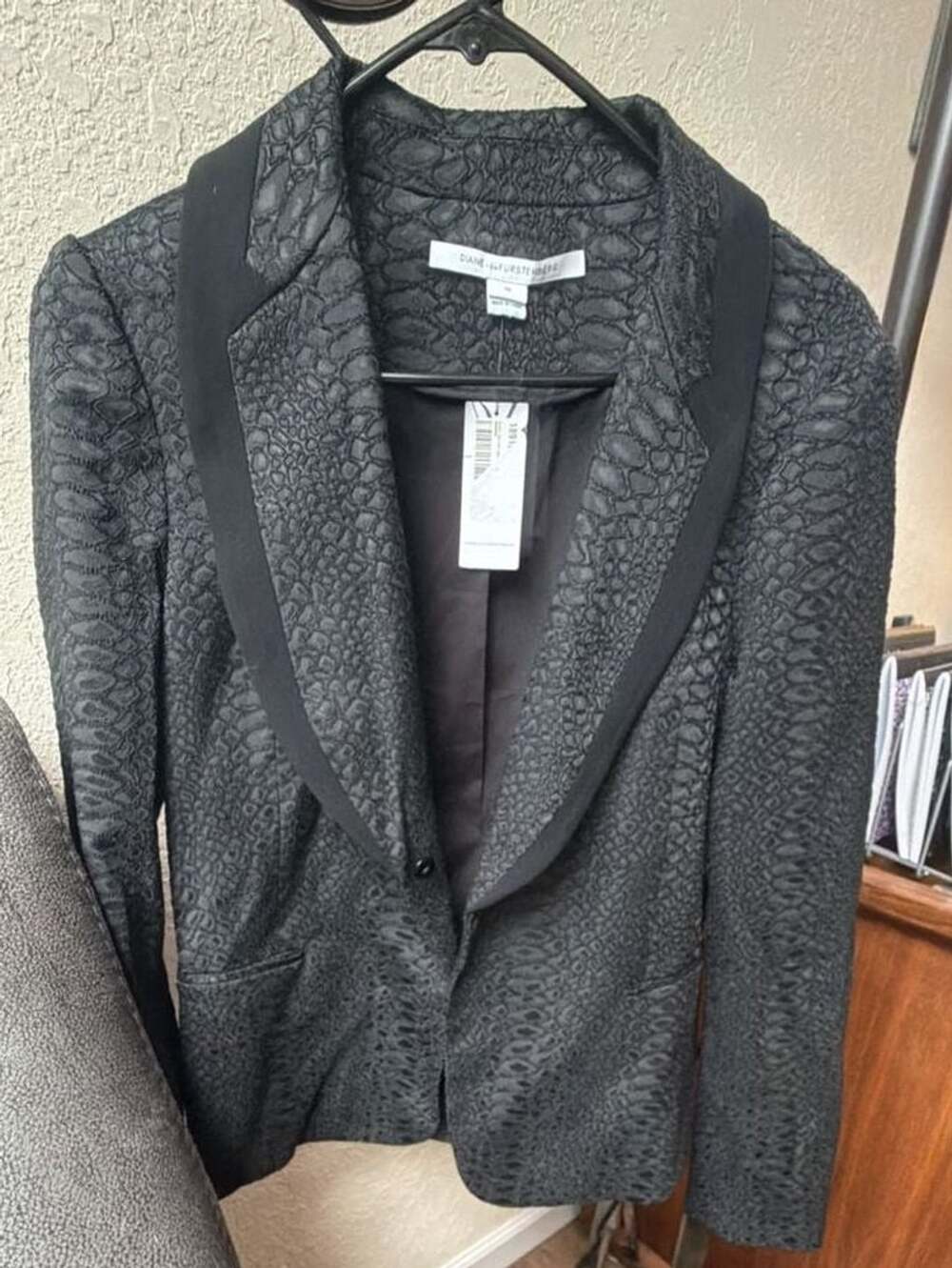Diane von Furstenberg Ofelia Jacquard Blazer Size 10 Black